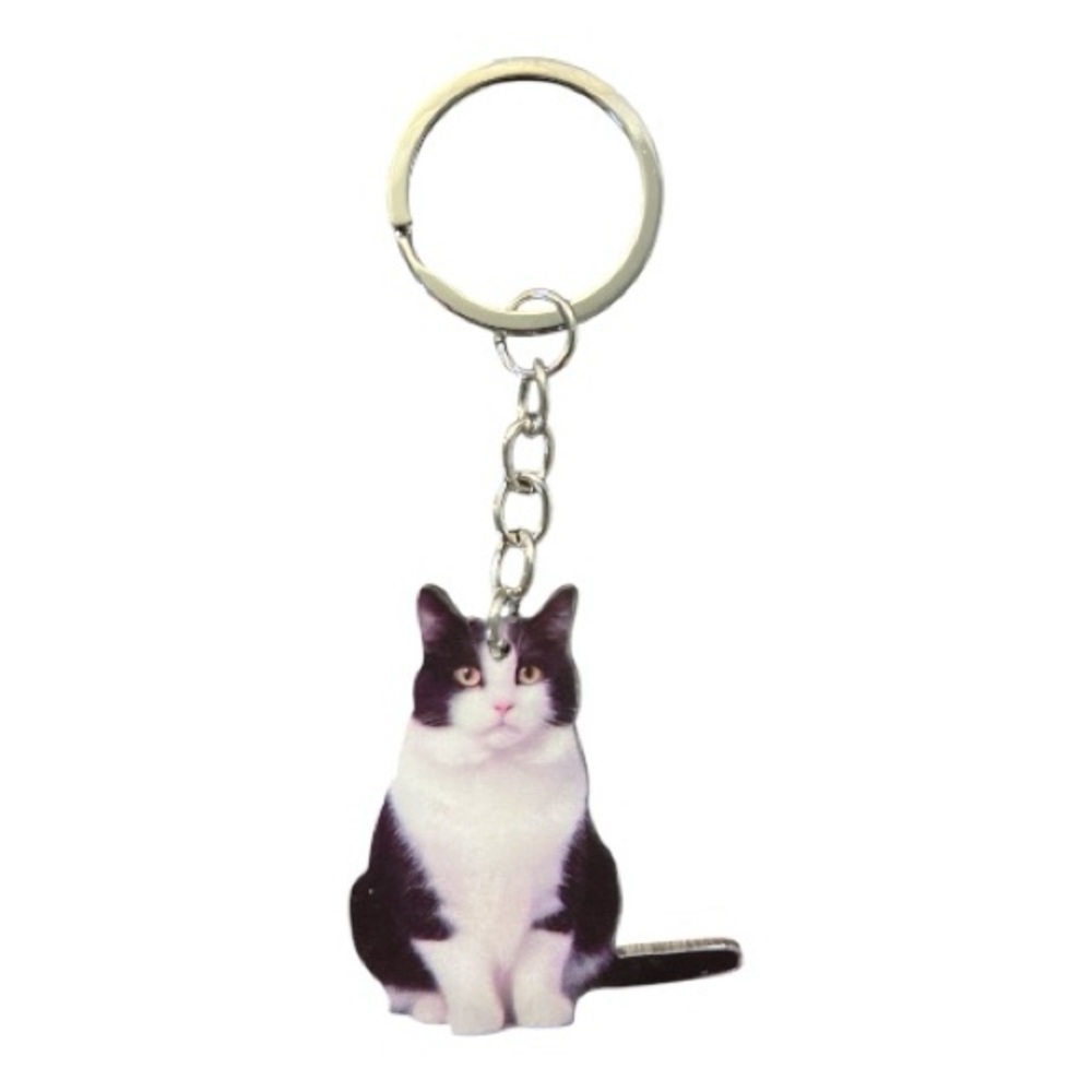 Black and White Tuxedo Cat Keychain - Picture 2 of 3